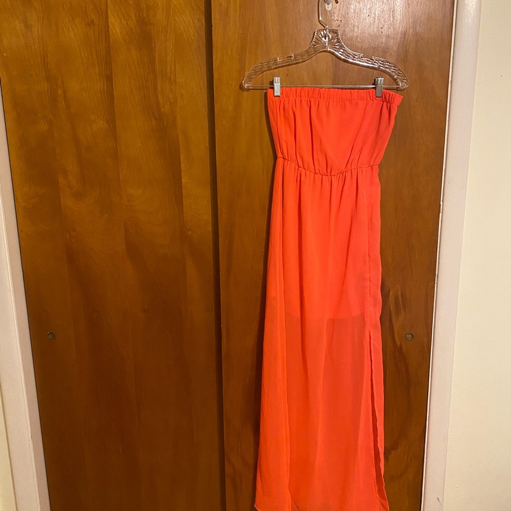 Divided by H&M Elegant Strapless Tube Top Orange Maxi Dress with Side Split, (2)